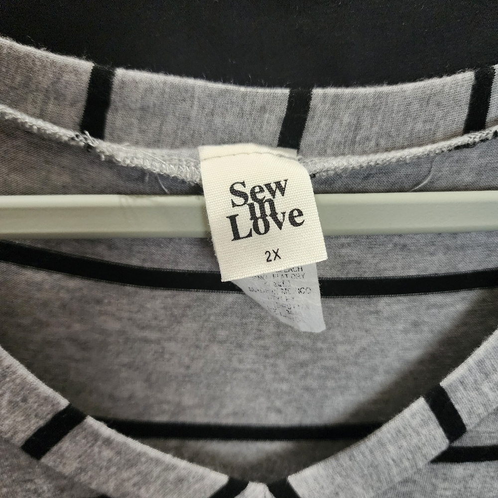 Minimalist Striped V Neck Long Sleeve Top | Sew In Love | 2X - Picture 2 of 4